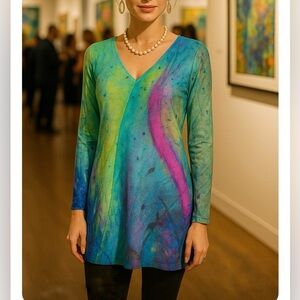 La Galeriste Abstract Artistic Long Sleeved Dress Wearable Art Size Medium